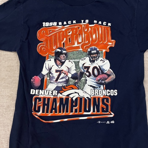 Vintage 90s Denver Broncos Super Bowl Champions Tee 1998 Back to Back Tultex L - Picture 4 of 5